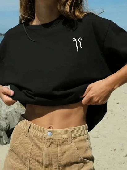 Fiyonk Baskılı Siyah Oversize Unisex T-shirt- Siyah resmi